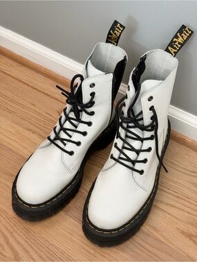 White Leather Dr Martens Platform Boots